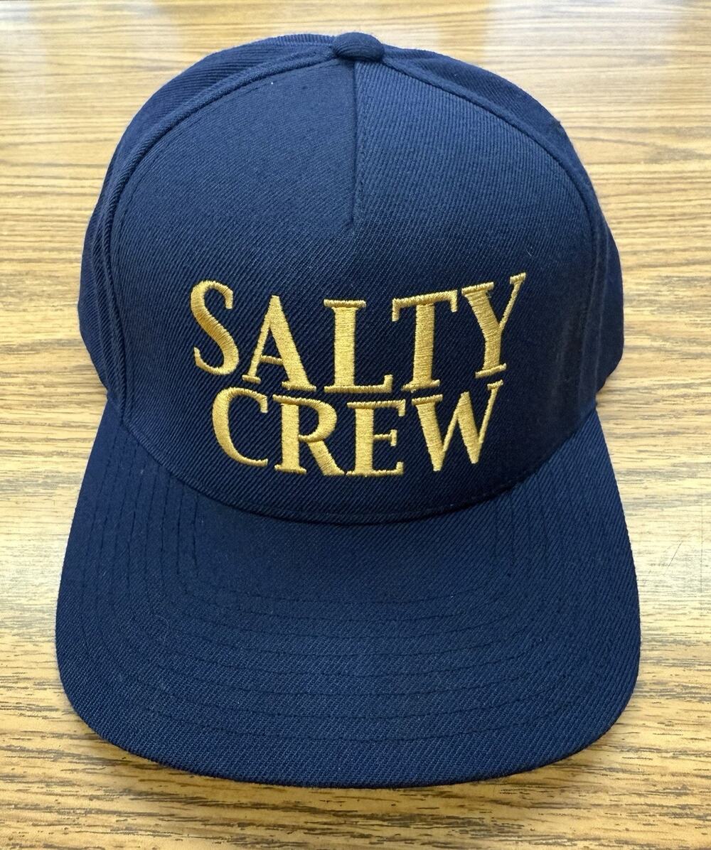 Salty Crew Navy Gold Snapback Hat Yupoong Classics OSFM Surf Fishing Cap